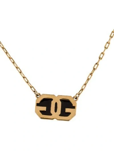 Pre-owned Givenchy Vintage Enamel Double G Pendant Necklace, 14.5" In Black