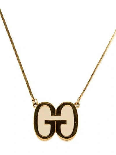 Pre-owned Givenchy Vintage Enamel Double G Pendant Necklace, 16" In White