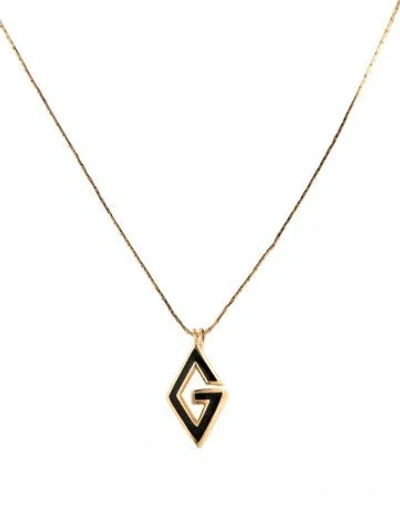 Pre-owned Givenchy Vintage Enamel 'g' Logo Pendant, 16" In Black