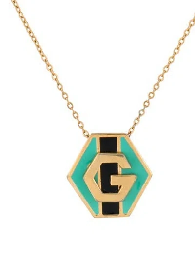 Pre-owned Givenchy Vintage Enamel "g" Pendant Necklace, 15" In Multi
