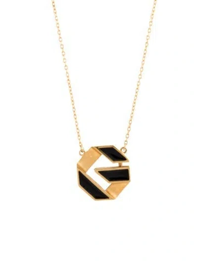 Pre-owned Givenchy Vintage Enamel 'g' Pendant Necklace, 15.5" In Black