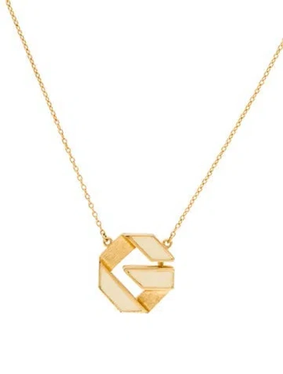 Pre-owned Givenchy Vintage Enamel G Pendant Necklace, 15.5" In White