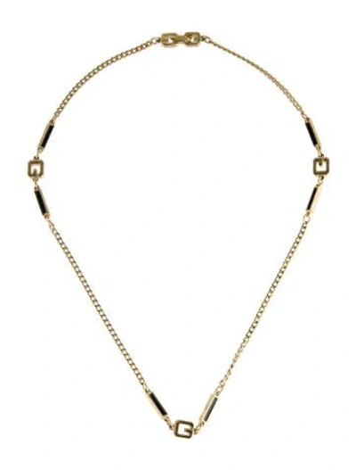 Pre-owned Givenchy Vintage Enamel 'g' Station Necklace, 19.5" In Black