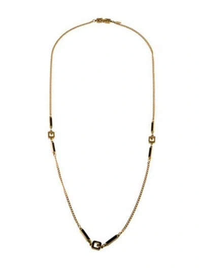 Pre-owned Givenchy Vintage Enamel 'g' Station Necklace, 29" In Black