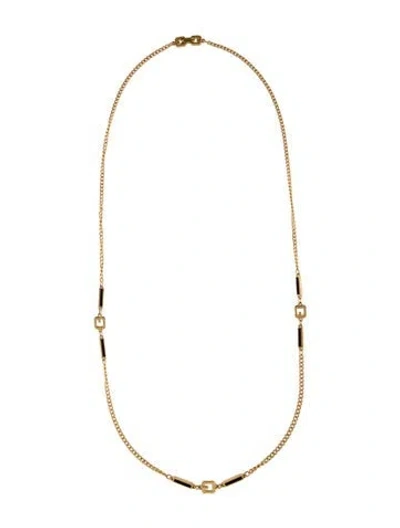 Pre-owned Givenchy Vintage Enamel G Station Necklace, 29.25" In Black