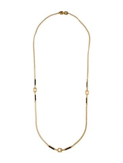 Pre-owned Givenchy Vintage Enamel G Station Necklace, 29.5" In Black