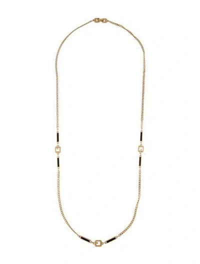 Pre-owned Givenchy Vintage Enamel G Station Necklace, 29.5" In Black