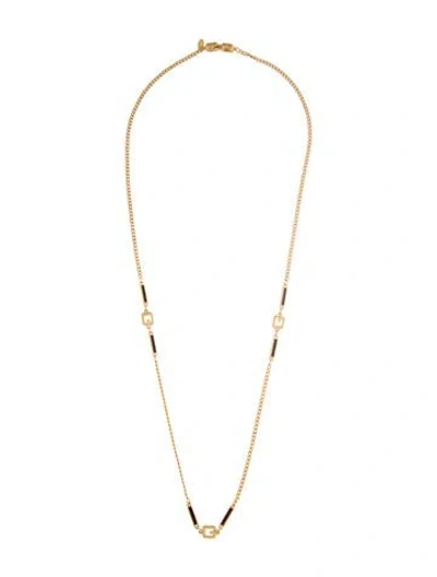 Pre-owned Givenchy Vintage Enamel 'g' Station Necklace, 29.75" In Black