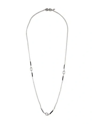 Pre-owned Givenchy Vintage Enamel G Station Necklace, 29.75" In Black
