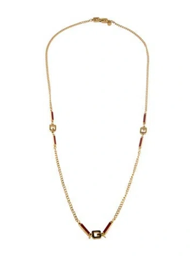 Pre-owned Givenchy Vintage Enamel G Station Necklace, 30" In Multi