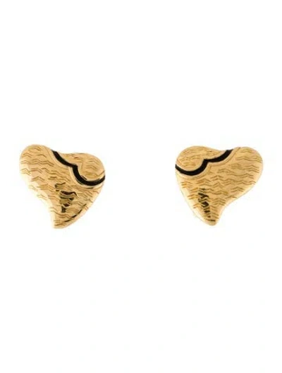 Pre-owned Givenchy Vintage Enamel Heart Clip-on Earrings In Black