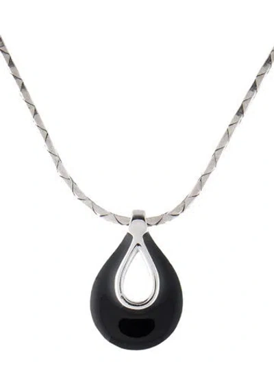 Pre-owned Givenchy Vintage Enamel Pendant Necklace, 15" In Black