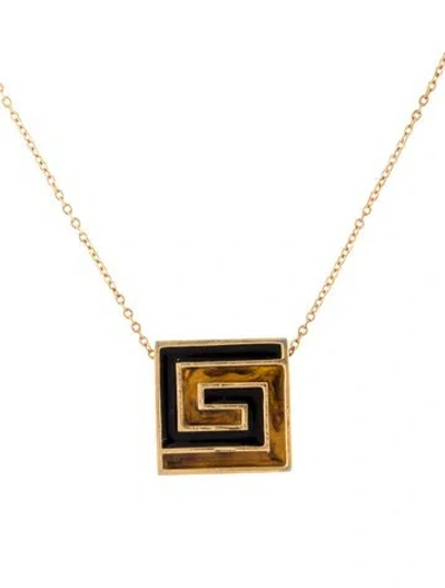 Pre-owned Givenchy Vintage Enamel Square G Pendant Necklace, 14.5" In Multi