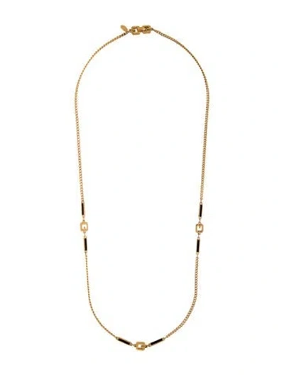 Pre-owned Givenchy Vintage Enamel Station Necklace, 29.5" In Black