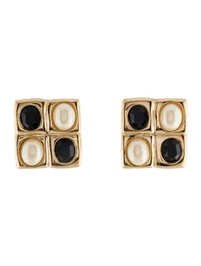 Pre-owned Givenchy Vintage Faux Pearl & Crystal Clip-on Earrings In Multi