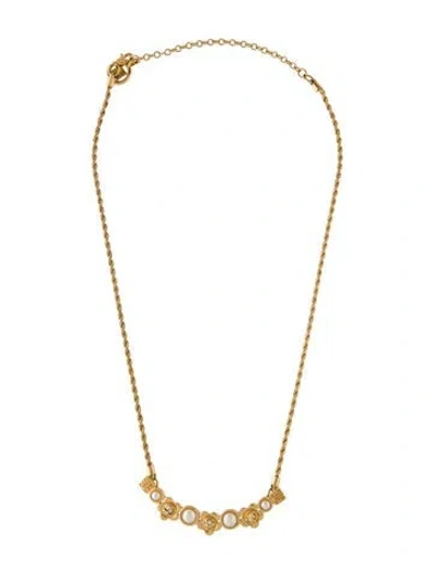 Pre-owned Givenchy Vintage Faux Pearl & Crystal Collar Necklace, 18" In White