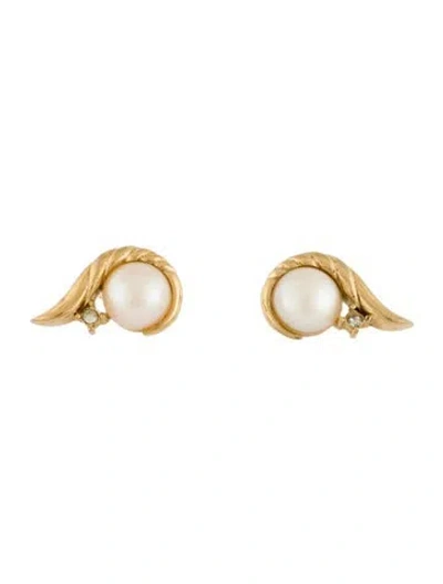 Pre-owned Givenchy Vintage Faux Pearl & Crystal Stud Earrings In Neutral