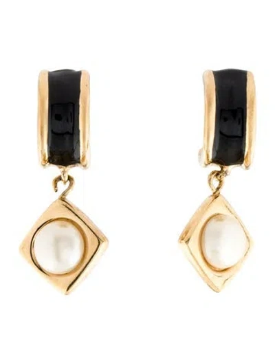 Pre-owned Givenchy Vintage Faux Pearl & Enamel Clip-on Drop Earrings In Multi