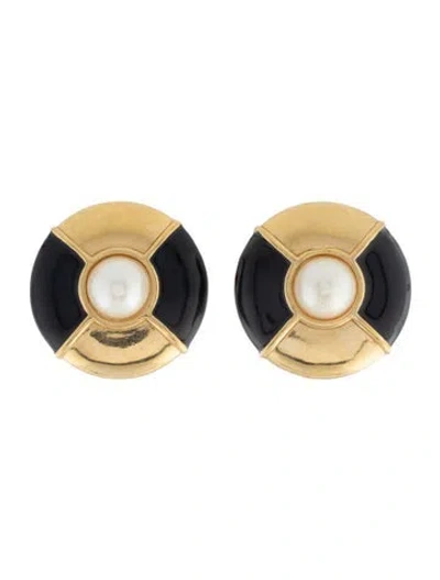 Pre-owned Givenchy Vintage Faux Pearl & Enamel Clip-on Earrings In Multi