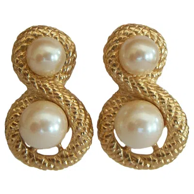 Pre-owned Givenchy , Vintage Faux Pearl & Gold Tone Earrings, Signed, Circa 1980s In Multi