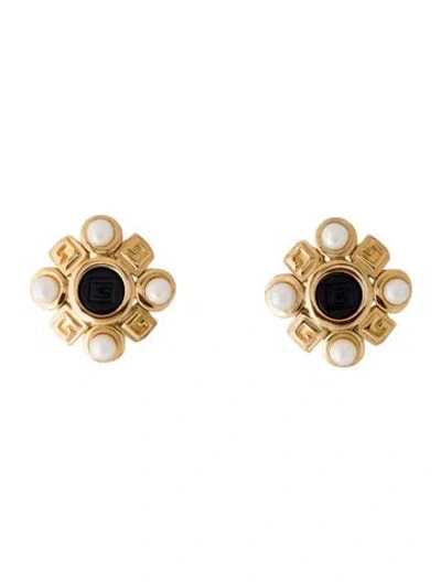 Pre-owned Givenchy Vintage Faux Pearl & Resin Clip-on Earrings In Multi