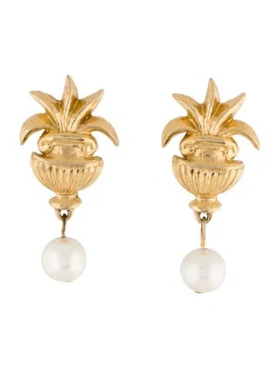 Pre-owned Givenchy Vintage Faux Pearl Clip-on Drop Earrings In White