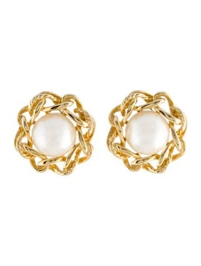 Pre-owned Givenchy Vintage Faux Pearl Clip-on Earrings In White