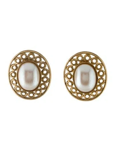Pre-owned Givenchy Vintage Faux Pearl Clip-on Earrings In White