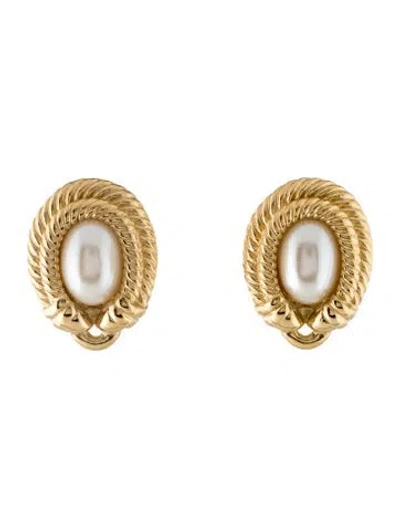 Pre-owned Givenchy Vintage Faux Pearl Clip-on Earrings In White