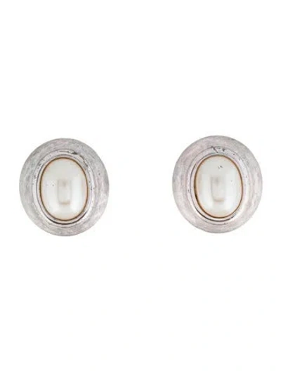 Pre-owned Givenchy Vintage Faux Pearl Clip-on Earrings In White