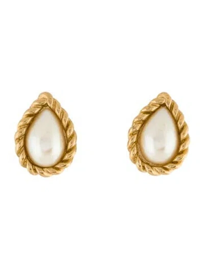 Pre-owned Givenchy Vintage Faux Pearl Clip-on Earrings In White