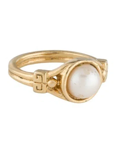 Pre-owned Givenchy Vintage Faux Pearl Cocktail Ring In White