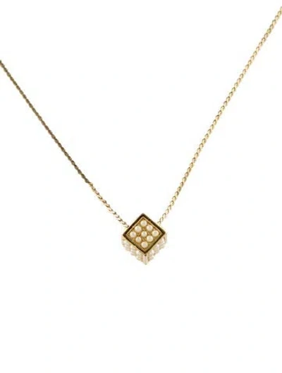 Pre-owned Givenchy Vintage Faux Pearl Cube Pendant Necklace, 15" In Multi