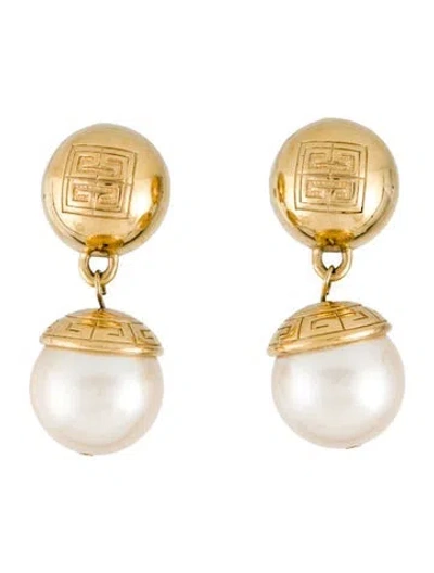 Pre-owned Givenchy Vintage Faux Pearl Drop Clip-on Earrings In Multi