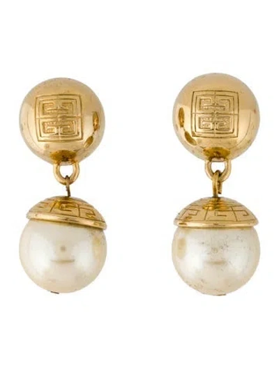 Pre-owned Givenchy Vintage Faux Pearl Drop Clip-on Earrings In White