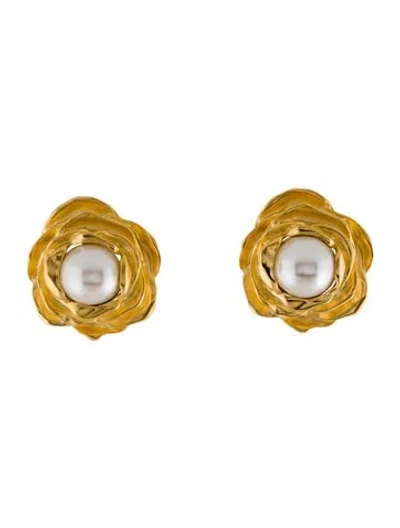 Pre-owned Givenchy Vintage Faux Pearl Flower Clip On Earrings In Multi