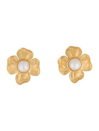Pre-owned Givenchy Vintage Faux Pearl Flower Clip-on Earrings In White