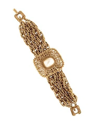 Pre-owned Givenchy Vintage Faux Pearl Multi Strand Bracelet, 6.5" In Multicolor