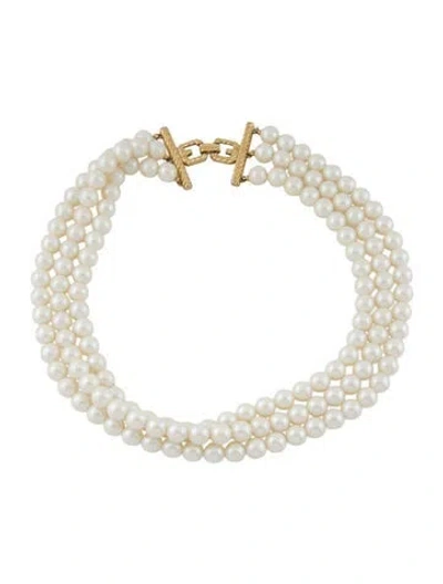 Pre-owned Givenchy Vintage Faux Pearl Multistrand Necklace, 19" In White