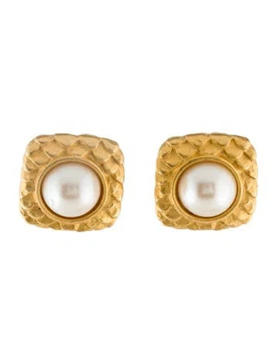 Pre-owned Givenchy Vintage Faux Pearl Square Clip-on Earrings In Multi