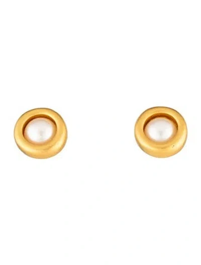 Pre-owned Givenchy Vintage Faux Pearl Stud Earrings In Gold