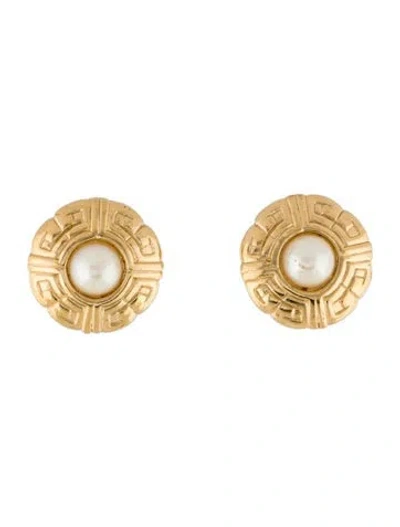 Pre-owned Givenchy Vintage Faux Pearl Stud Earrings In White