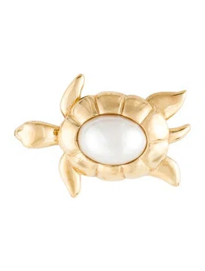 Pre-owned Givenchy Vintage Faux Pearl Turtle Brooch In Multi