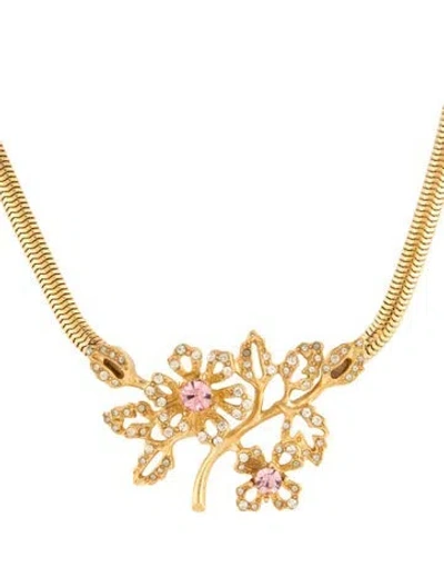 Pre-owned Givenchy Vintage Flower Pendant Necklace, 15.75" In Pink