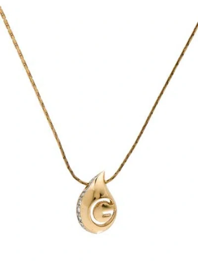 Pre-owned Givenchy Vintage 'g' Teardrop Pendant Necklace, 15.75" In Transparent