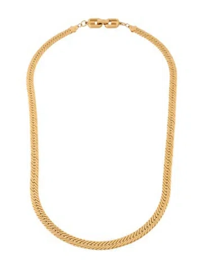 Pre-owned Givenchy Vintage Gg" Logo Herringbone Chain Necklace, 24" In Multicolor