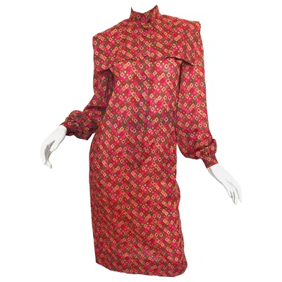 Pre-owned Givenchy Vintage  1980s Mosaic Tile Print Pink + Green Lightweight Wool Sac Dress
