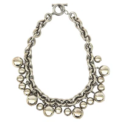 Pre-owned Givenchy Vintage  Chromed Metal Link Chain Necklace With Ball Pendants 1980's In Multi