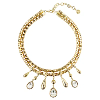 Pre-owned Givenchy Vintage  Double Snake Chain Necklace With Crystal Drops, 1990s In Multi