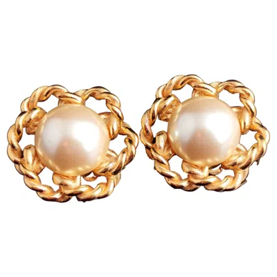 Pre-owned Givenchy Vintage  Faux Pearl Clip On Earrings, Gold Tone, C1980s In Multi